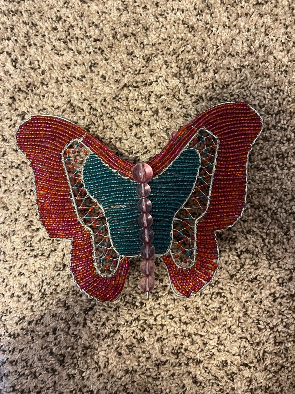 Handcrafted Beaded Butterfly wall decor teal and pink